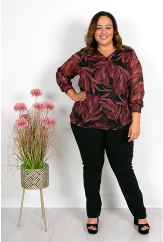Burgundy Chiffon Top with Elasticated Hem
