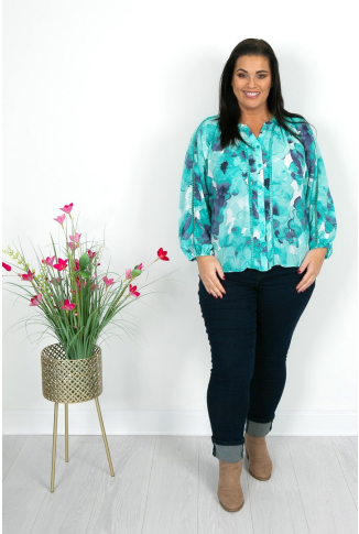 Turquoise & Blue Button Down Top
