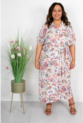 White Paisley Button Through Dress