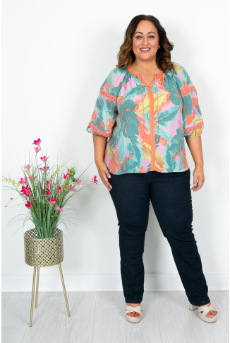 Tropical Print Tie Detail Boho Top