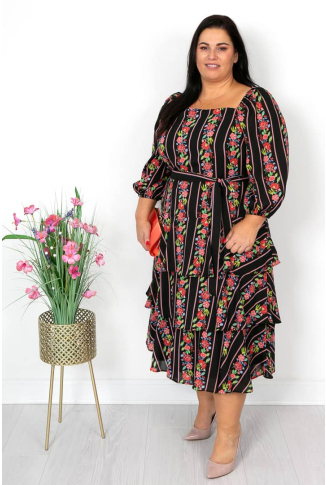 Black Coral Square Neck Tier Dress-Online Exclusive