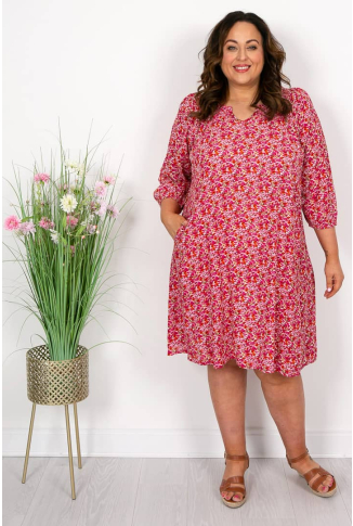 Pink and Red Floral Smock Dress - Online Exclusive