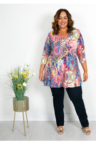 Pink Yellow Retro 70's print Tunic