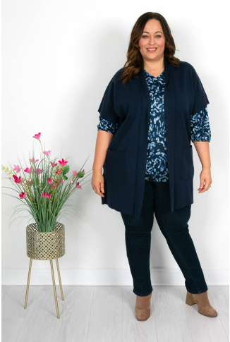 Navy Knitted Open Cardigan 