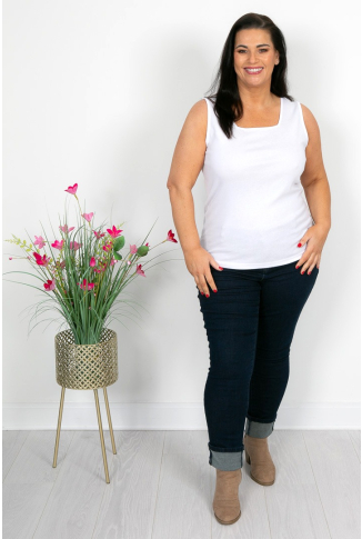 White Square Neck Cotton Vest
