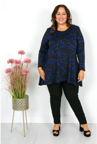 Blue & Black Giraffe Print Pocket Tunic