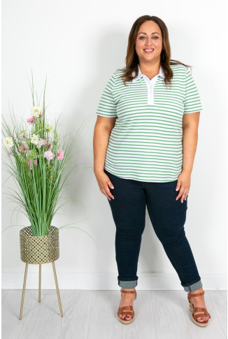 Green & White Stripe Cotton Polo Shirt
