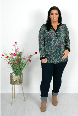 Forest Green Button Detail Chiffon Top