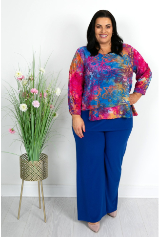 Blue & Pink Floral Burnout Overlay Top
