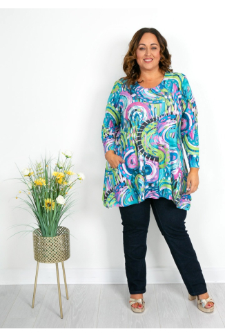 Turquoise Mint Green & Soft Pink Pocket Tunic