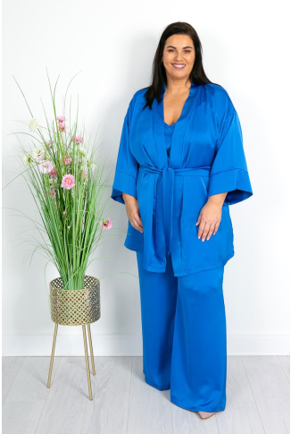 Blue Satin Kimono Jacket Trouser Suit-Online Exclusive