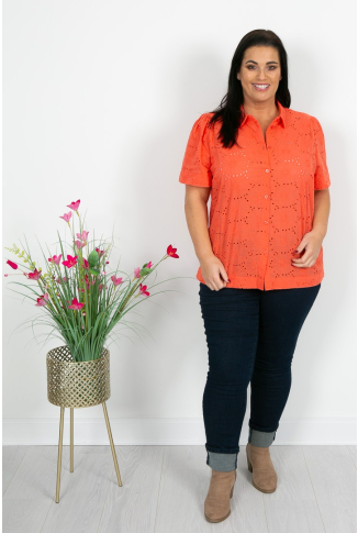 Coral Cotton Crochet Shirt