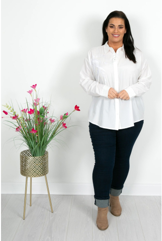 White Embroidered Detail Shirt