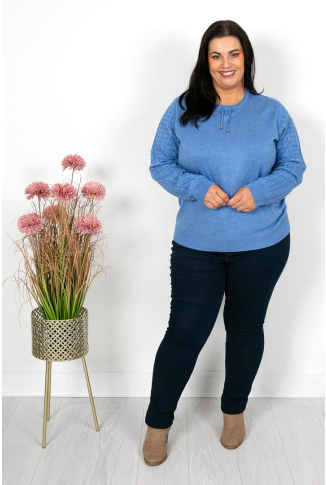 Blue Melange Cable Sleeve Knit - Online Exclusive