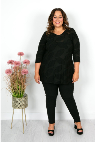 Burnout Leaf Print Tunic in Black