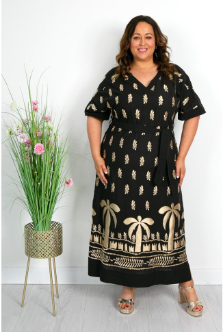 Black & Gold Embroidery Cotton Maxi Dress