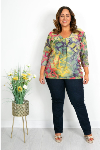 Soft Green & Pink Geo Print Top