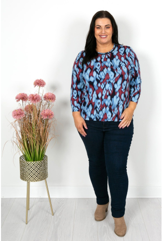 Navy Burgundy and Blue Elastic Hem Top