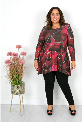 Marble Effect Pocket Tunic in Burgundy