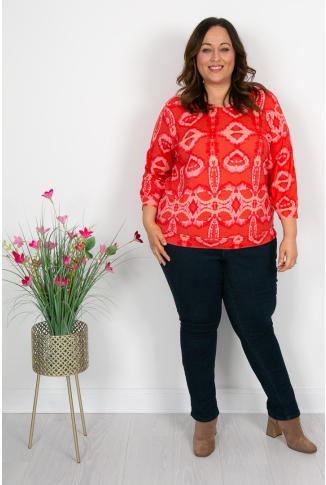 Coral Tie Dye Print Top