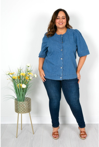Denim Puff Sleeve Cotton Shacket