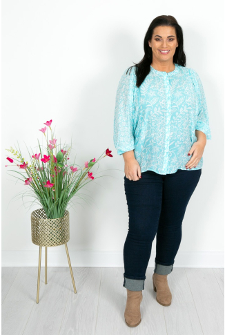 Light Turquoise & Ivory Button Through Top