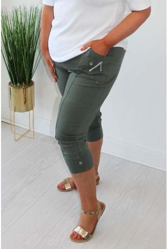 Khaki Elasticated Crop Trouser