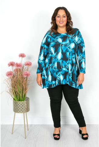Teal & Black Swirl Print Pocket Tunic