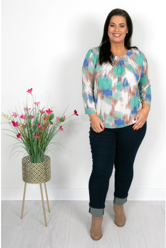 Mint Blue & Cream Dab Print Top