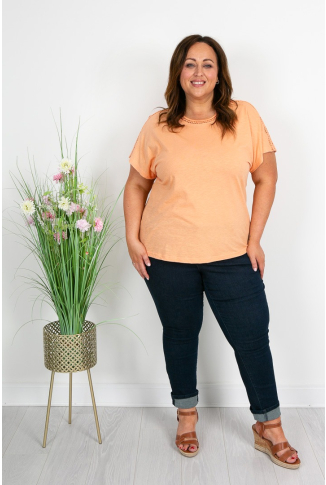 Peach Cotton Crochet Trim Detail Tee