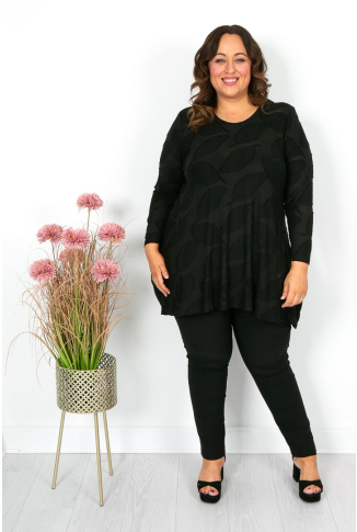 Black Burnout Leaf Print Pocket Tunic