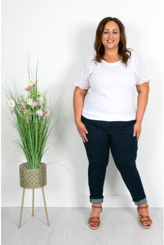 White Broderie Sleeve T Shirt