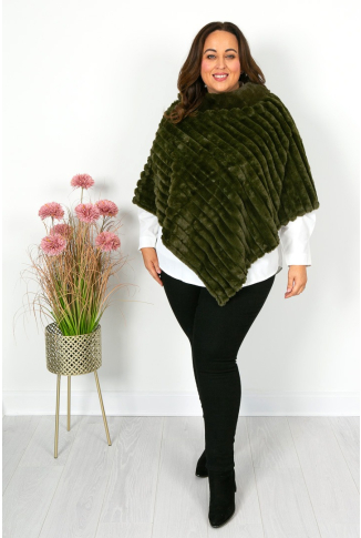 Khaki Green Faux Fur Poncho - Online Exclusive