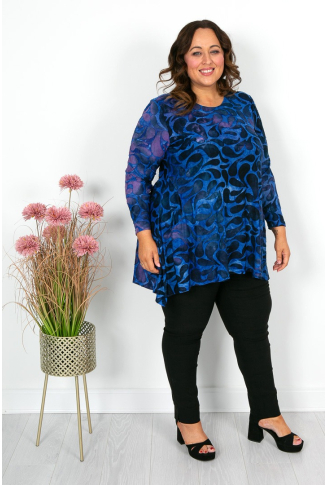 Blue & Purple Burnout Petal Print Pocket Tunic