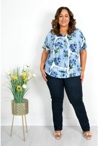 Blue Tropical Print Top
