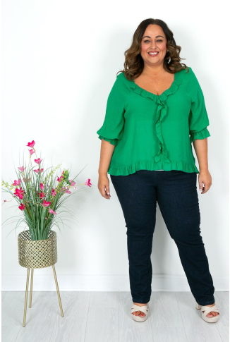 Kelly Green Frill Detail Top