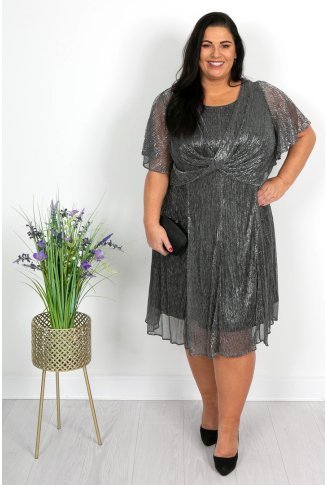 Silver Lurex Fit & Flare Dress with Twist Detail