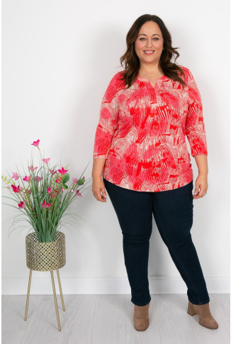 Red & Pink Dash Print Top