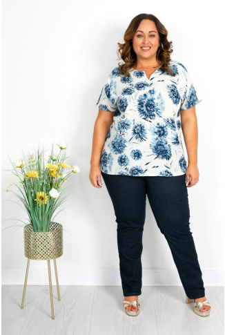 Linen & Cotton Blend Blue Floral Top