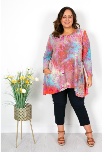 Aqua, Coral & Fuchsia Burnout Pocket Tunic