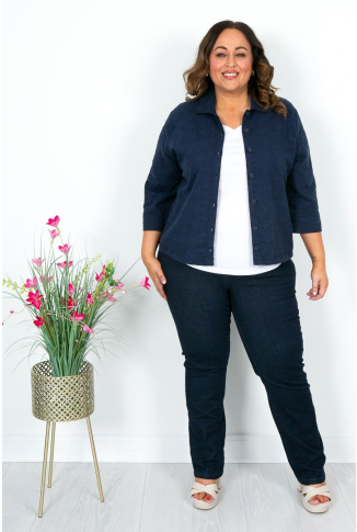 Navy Linen Embroidered Jacket
