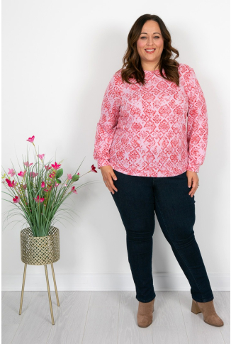 Pink Mosaic Band Hem Top