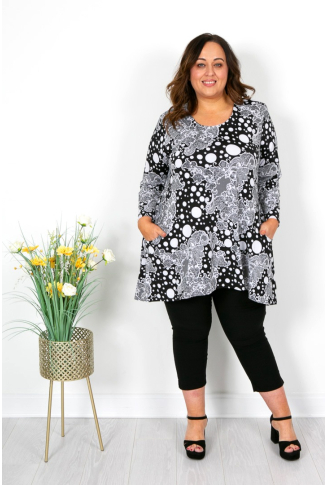 Black Polka Paisley Print Pocket Tunic