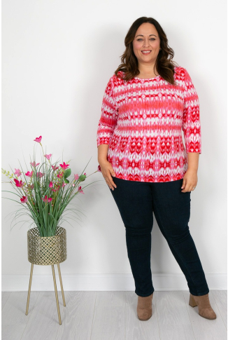 Mixed Red & Pink Tie Dye Print Top