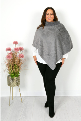 Silver Grey Faux Fur Poncho