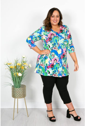 Vibrant Blue & Green Paisley & Floral Print Tunic