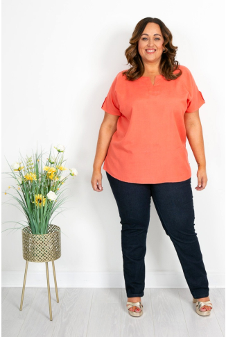 Coral Linen Blend Top