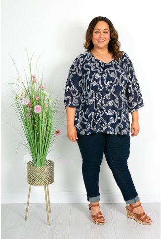 Navy & White Pleater Top