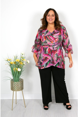 Pink Abstract Print Chiffon Top