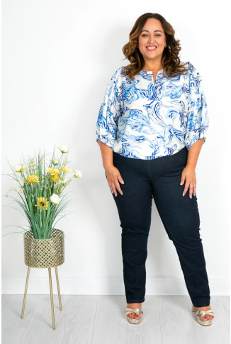 Blue & White Swirl Print Top